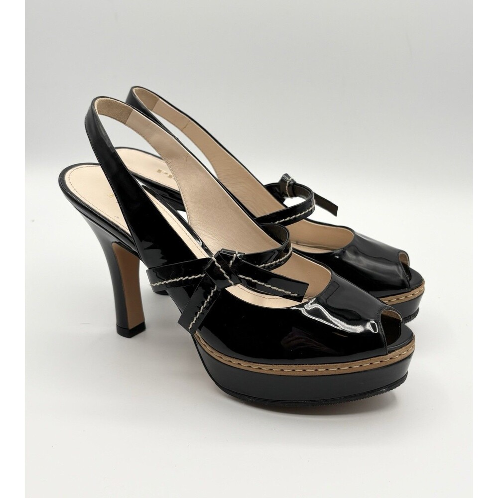 Prada S/S 2009 Black Patent Leather Heels Ribbon Detail Peep Toe Sz EU 36 - Picture 3 of 13
